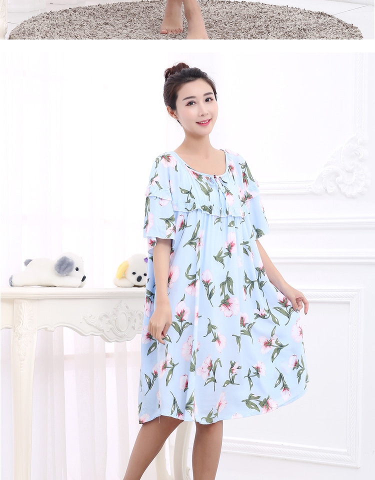 Mùa hè phụ nữ lỏng lẻo kích thước lớn ngắn- tay nightdress chất béo mm200 kg phụ nữ mang thai tăng chất béo bông bông nhà đồ ngủ