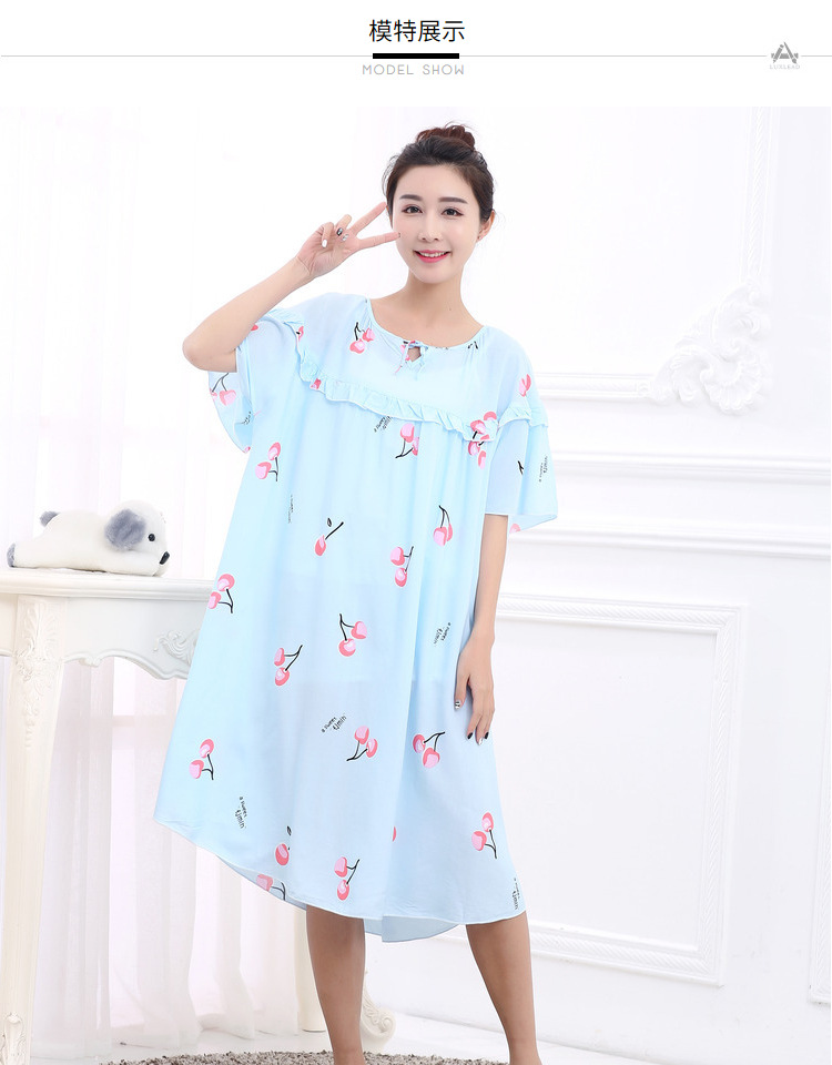 Mùa hè phụ nữ lỏng lẻo kích thước lớn ngắn- tay nightdress chất béo mm200 kg phụ nữ mang thai tăng chất béo bông bông nhà đồ ngủ