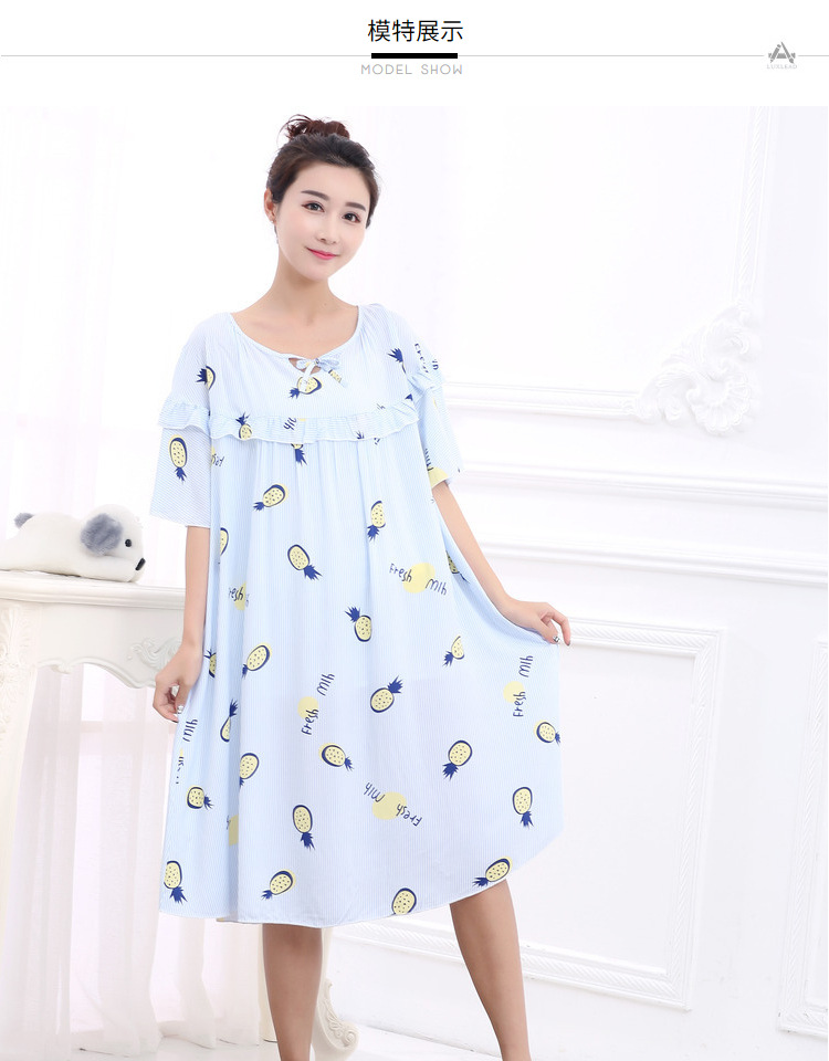 Mùa hè phụ nữ lỏng lẻo kích thước lớn ngắn- tay nightdress chất béo mm200 kg phụ nữ mang thai tăng chất béo bông bông nhà đồ ngủ