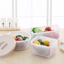 Refrigerator drain preservation box with lid Plastic food box Kitchen rectangular fruit sealed storage box Vegetable basket