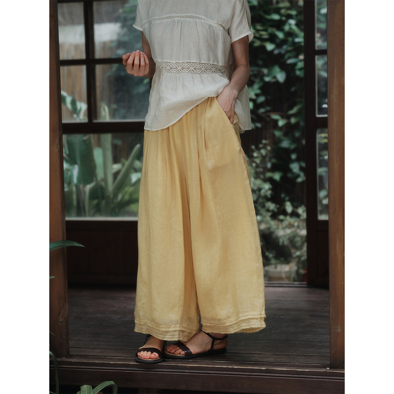 Listen to the Mountains and the Wind: 100% Pure Ramie Full Elastic Flowy Casual Pants for Women in Summer Js0762 Listen to the Mountains and the Wind: 100% Pure Ramie Full Elastic Flowy Casual Pants for Women in Summer Js0762