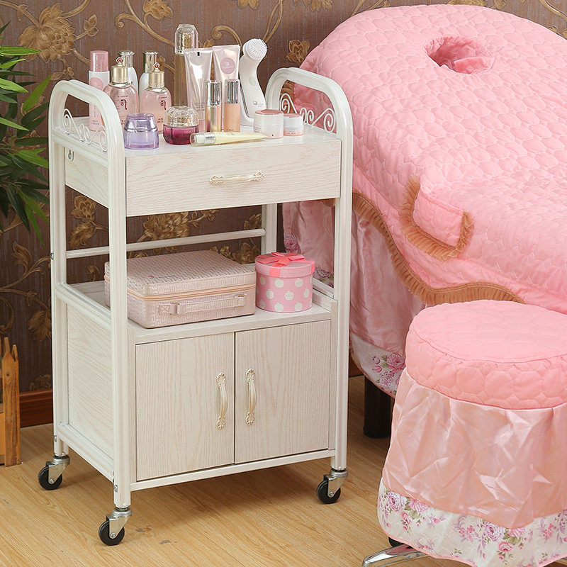 Modern beauty car European hair car Hair stool cart tool car cabinet Nail pattern embroidery fire tank shelf