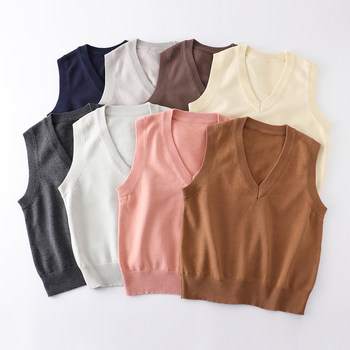 Sleeveless thin solid color vest v-neck pullover