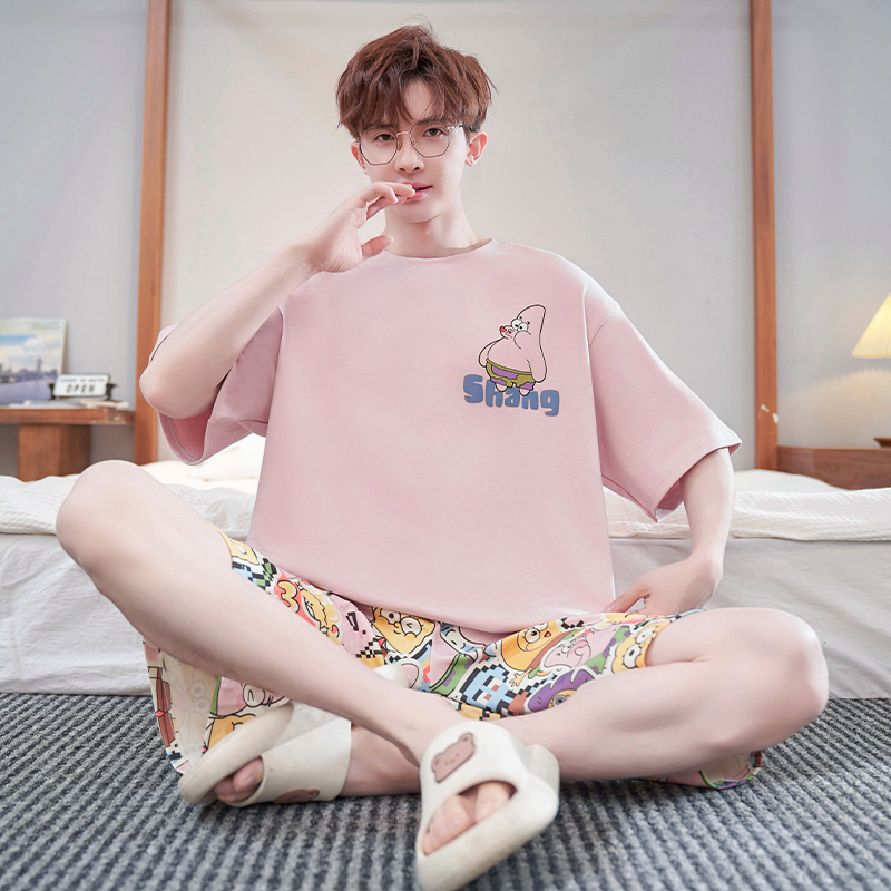Men's Pajamas Summer 2026 New Short-Sleeved Pure Cotton Thin Cartoon Anime Patrick Star Student Home Wear Set