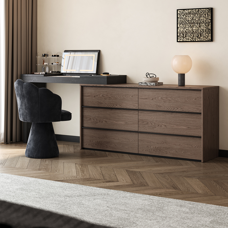 Dressing Table Italian Minimalist Style Egger 1379 Same Color Storage Six-Drawer Cabinet Flip-Top Mirror Solid Wood Makeup Table Dressing Table Italian Minimalist Style Egger 1379 Same Color Storage Six-Drawer Cabinet Flip-Top Mirror Solid Wood Makeup Table