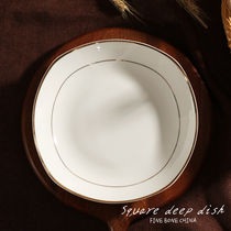 High-grade bone porcelain gold edge square soup plate ceramic 8 inch square soup plate hotel restaurant hot dish dish deep plate soup plate