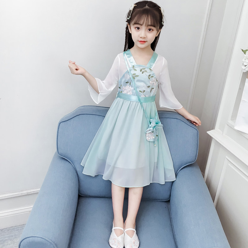 Girls Hanfu summer clothes little girls Chinese style ancient costumes big children's super fairy skirt Tang suit children's suit summer skirt
