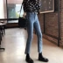 Mùa xuân phiên bản Hàn Quốc của quần thun cao đến eo là quần mỏng không đều chân quần jeans ống thẳng quần dài 9 quần quần bò nữ đẹp Quần jean