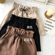 Mùa thu và mùa đông Phụ nữ phiên bản Hàn Quốc của quần thun lưng dày, quần ống rộng, quần lửng ống rộng cạp cao
