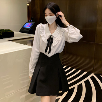 White shirt early autumn and winter new French pure desire college style temperament design sense niche chic long-sleeved top