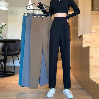 taobao agent Black suit pants women's straight tube loose and high waist, thin waist, thin vertical feeling spring design, nickname 2022 new pants