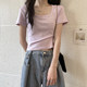 Square neck cotton t-shirt short sleeve 2022 new women's summer solid color short slim body clothes hot girl wind ins tide