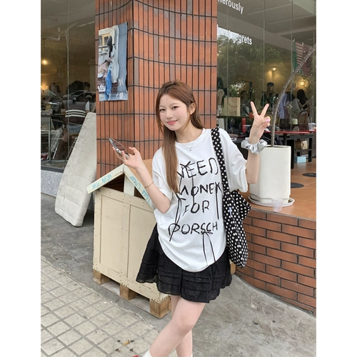 Летняя черная футболка с коротким рукавом с бантиком для отдыха, в корейском стиле, оверсайз