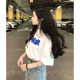 Bear cotton T-shirt women's spring 2022 new design niche white short-sleeved round neck bottoming shirt top ins