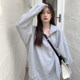 Lazy wind polo collar sweater spring 2022 new BF loose pullover top mid-length coat women's students