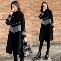 Anti-season special black woolen coat womens long 2021 autumn and winter New thousand bird grid small tweed coat