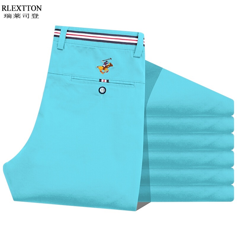 Pure Cotton Colorful Long Pants, Stretchy Casual Pants, Men's Straight-Leg High-End Embroidered Pants, Trendy Spring and Summer Men's Pants