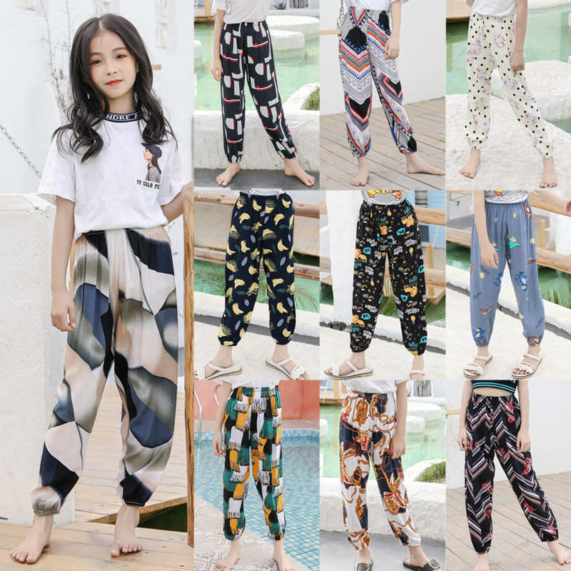 Children's anti-mosquito pants cotton silk summer thin sunscreen bloomers breathable boys and girls Korean version of loose pants baby