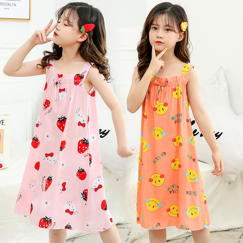 Children's artificial cotton dress casual cotton linen skirt thin section Girls cotton Poplin summer baby summer pajamas princess dress