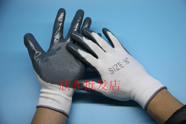 Labor insurance dipped gloves 13-pin nylon nitrile rubberized gloves wear-resistant oil-resistant non-slip work protective gloves 12 pairs