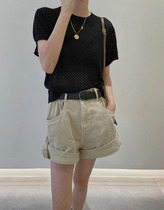 Round neck hollow hollow fine wool soft sweater womens autumn New loose short sleeve solid color pullover top women