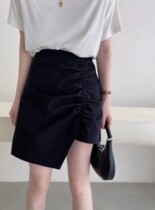 Korean chic anti-walking light ocean gas pleated design irregular high waist half body dress A word bag hip skirt pants short skirt