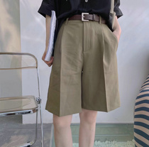 2021 summer new Korean skinny high-waisted suit shorts female Hong Kong flavor straight five-split pants casual pants women