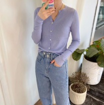 Special non-V collar fine pit slim knit sweater cardigan womens single-breasted skinny base shirt shirt