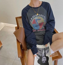 2021 early Autumn New loose long sleeve color print T-shirt female long lazy style casual Korean top