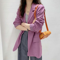 Korean autumn purple single-breasted small blazer womens high sense design slim Joker suit jacket