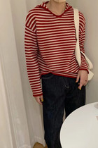 South Korea autumn new cross-stripe comfortable wool knitted hoodie women loose long sleeve aged lazy sweater