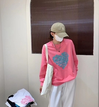 South Korea autumn new round neck love letter graffiti loose long sleeve casual pullover sweater womens top