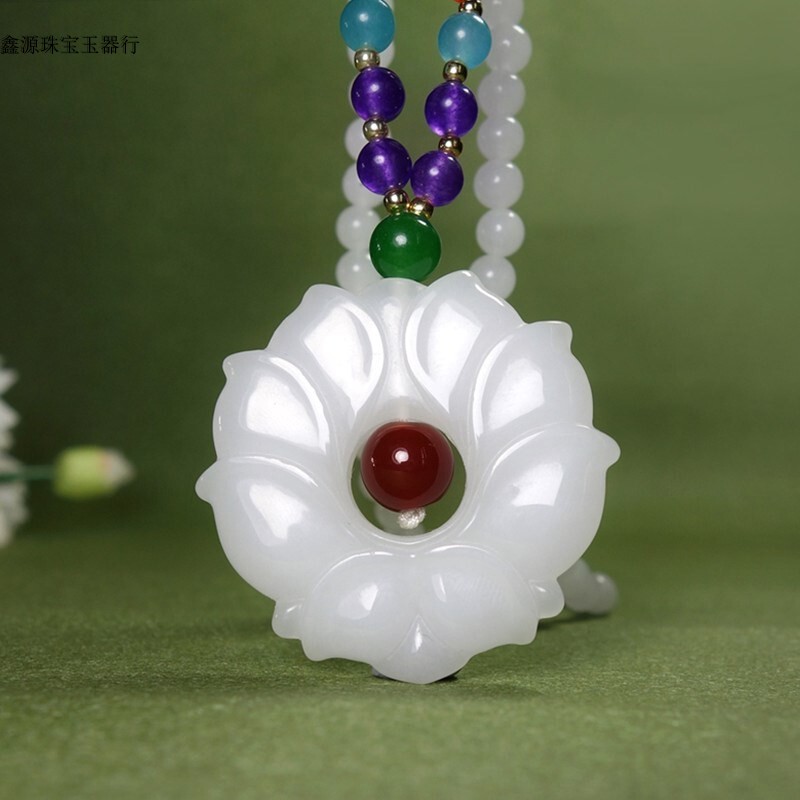 Xinjiang Hetian Golden Silk Jade Sweater Chain 2022 New Tide Long Version High-grade Lotus Pendant Autumn and Winter Necklace Female Jade