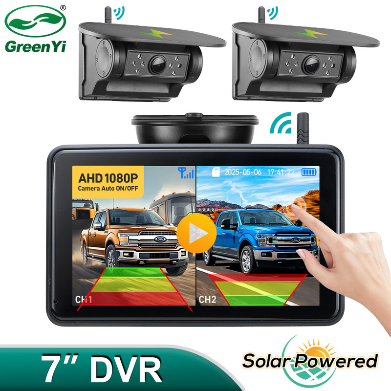 7inch Wireless Ahd Monitor Dvr Recording with Solar-Powered Magnetic Camera for Rvs, Trucks, and Trailers
