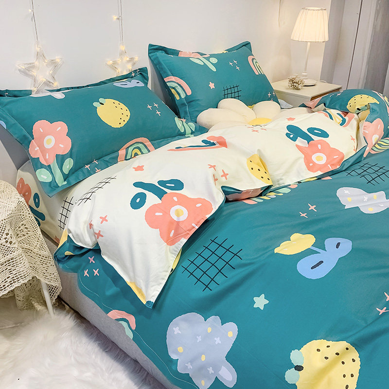 Full cotton net red four sets 1 8m bed bedding pure cotton quilt cover sheet 1 5 m single double ins wind three sets