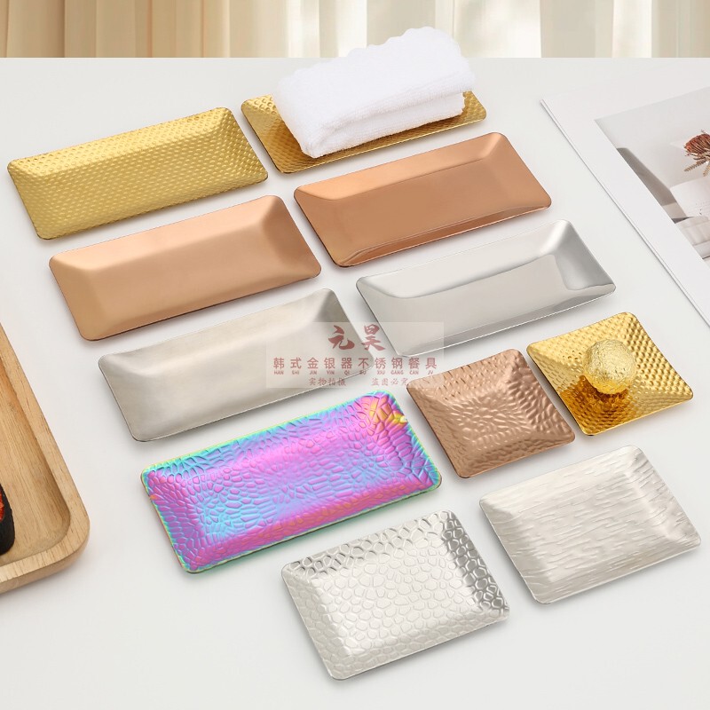 304 Stainless Steel Gold and Silver Towel Dish Hotel Restaurant Tabletop Wet Hand Napkin Holder Gold Ktv Snack Plate