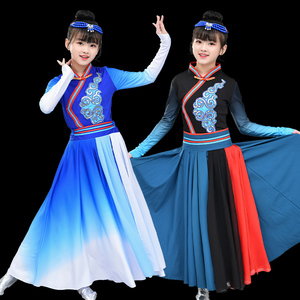 Mongolian dance dress for girls minority mongolian dance long skirts robes for kids