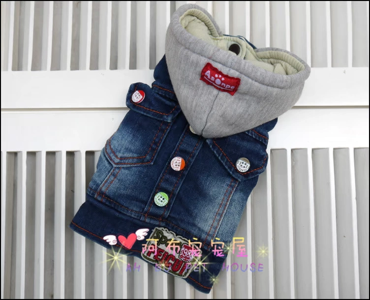 Mũ xám の denim nửa áo cotton cún con chó quần áo quần áo mùa đông quần áo thú cưng Quần áo Teddy quần áo mùa thu và mùa đông - Quần áo & phụ kiện thú cưng