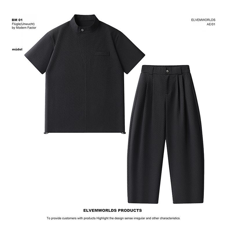 Summer New Trendy Men's American-Style Bubble Gauze Casual Lazy Style Short-Sleeved T-Shirt and Pants Set 26071