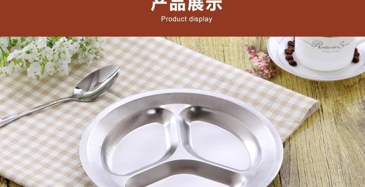 Đĩa inox cho trẻ em, đĩa chia, học sinh trưởng thành, đĩa thức ăn nhanh mẫu giáo, dao kéo đĩa, dày ba bộ chén đĩa