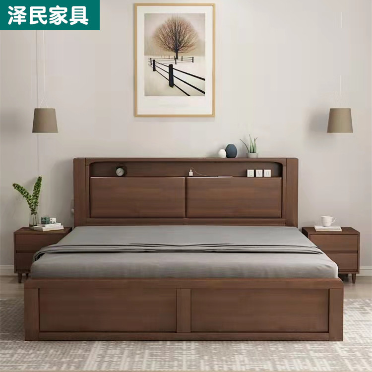 Solid Wood Nordic Bed with Air Pressure High Box Drawers for Storage, 1.95m Modern Simple Double Bed for Master Bedroom