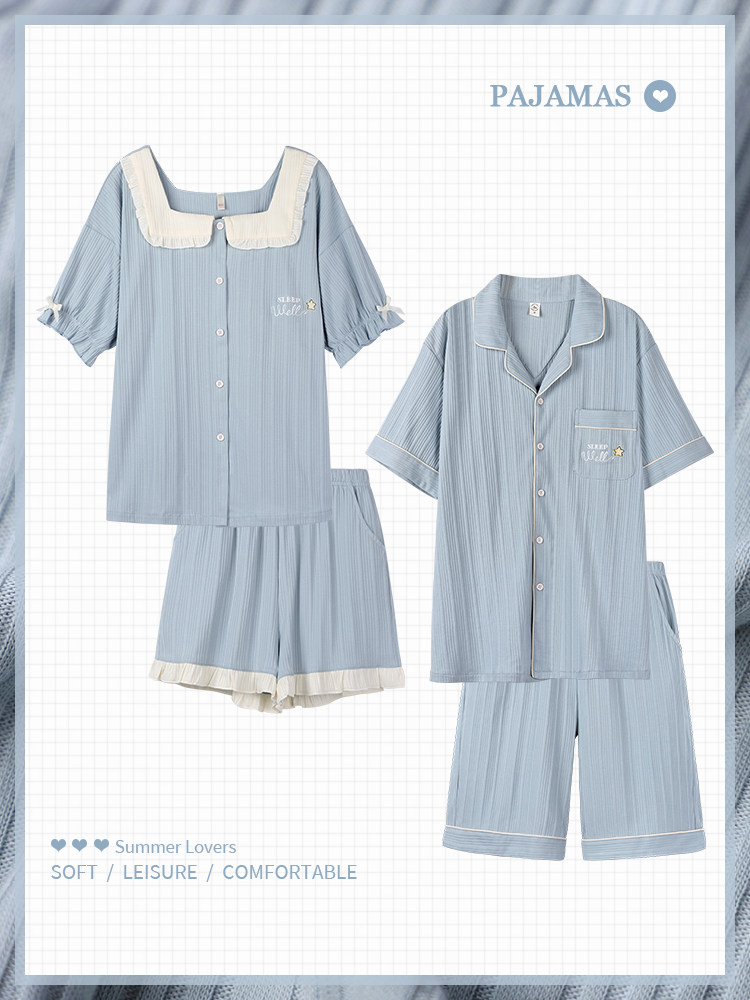 Couple pajamas women's summer pure cotton short-sleeved thin section 2021 new men's home clothes two-piece suit spring and summer