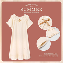 Pajamas 2021 new night dress womens summer pure cotton mid-length short-sleeved large size cotton student home clothes spring and summer