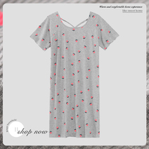 Night dress womens summer cotton slim-fit sexy pajamas womens short-sleeved large size loose solid color halter mid-length modal