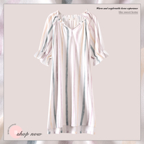 Night dress womens summer pure cotton thin section 2021 new pajamas striped ins Korean version of home clothes can be worn outside summer