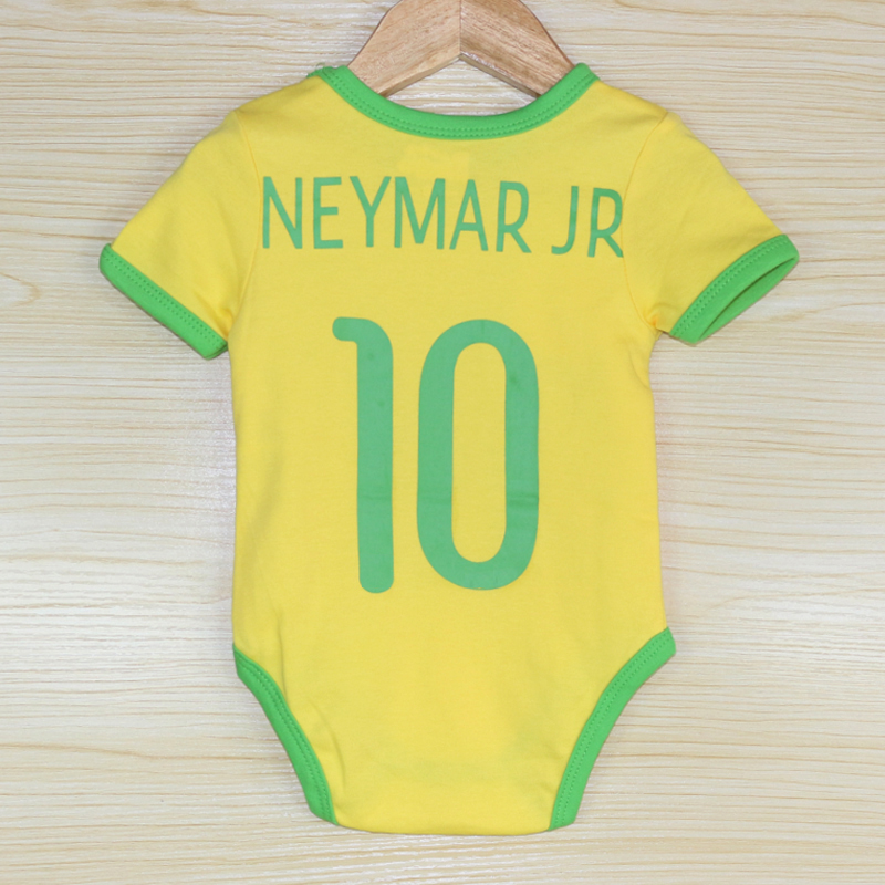 Bé quần áo bóng đá bé ngắn tay áo khoác mùa hè romper jumpsuit bé World Cup jersey túi rắm cotton