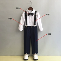 Синий комплект, рубашка, штаны, галстук-бабочка, подтяжки