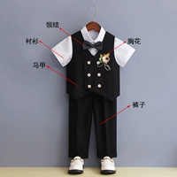 Черный комплект, рубашка, жилет, штаны, галстук-бабочка на лацкан, 3 предмета