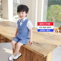 Синий цветной комплект, жилет, рубашка, штаны, галстук-бабочка на лацкан, 3 предмета