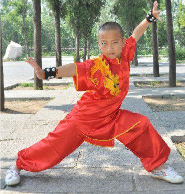 Martial Arts Performance Suit Martial Arts School Clothing Martial Arts Clothes Red Embroidery Simulation Silk Over Shoulder Dragon
